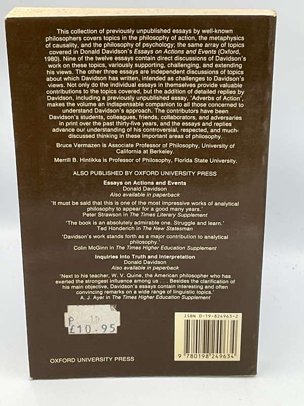 Essays on Davidson: Actions and Events by Bruce Vermazen & Merrill B. Hintikka
