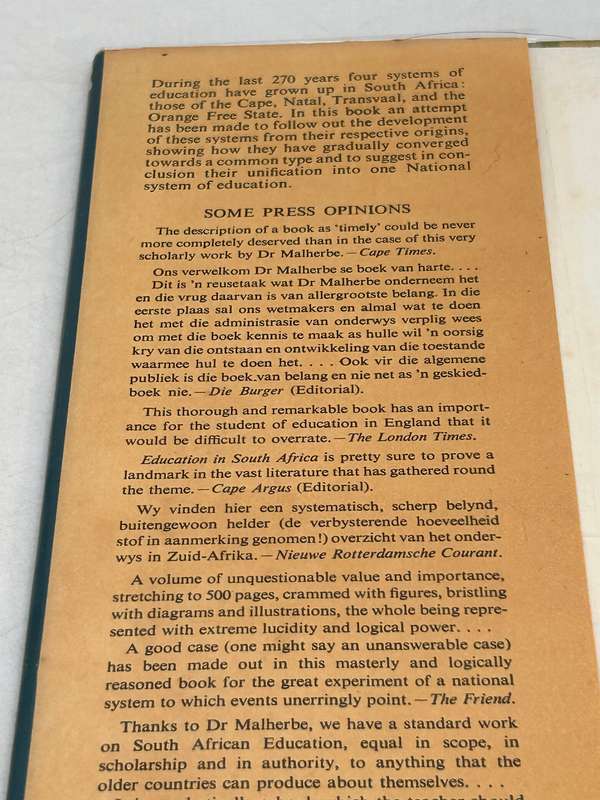 Education in South Africa by EG Malherbe 1925 Volume 1 1652-1922 - Reprinted 1975