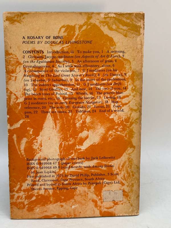 Douglas Livingstone - A Rosary of Bone | Mantis Editions of Southern African Poets 7