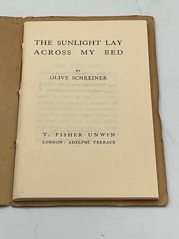 The Sunlight Lay Across My Bed by Olive Schreiner | T. Fisher Unwin, London, 1914