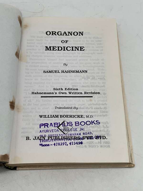 Organon of Medicine Samuel Hahnemann | B.Jain Publishers 1997 New Delhi | Homeopathy