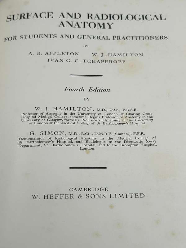 Surface and Radiological Anatomy: For Students and General Practitioners ~ Appleton 1958