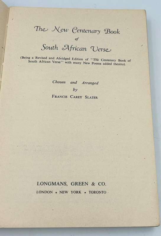 The New Centenary Book of South African Verse ~ F. Carey Slater