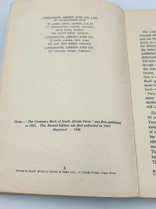 The New Centenary Book of South African Verse ~ F. Carey Slater