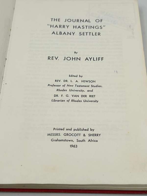 The journal of Harry Hastings Albany Settler by Rev John Ayliff