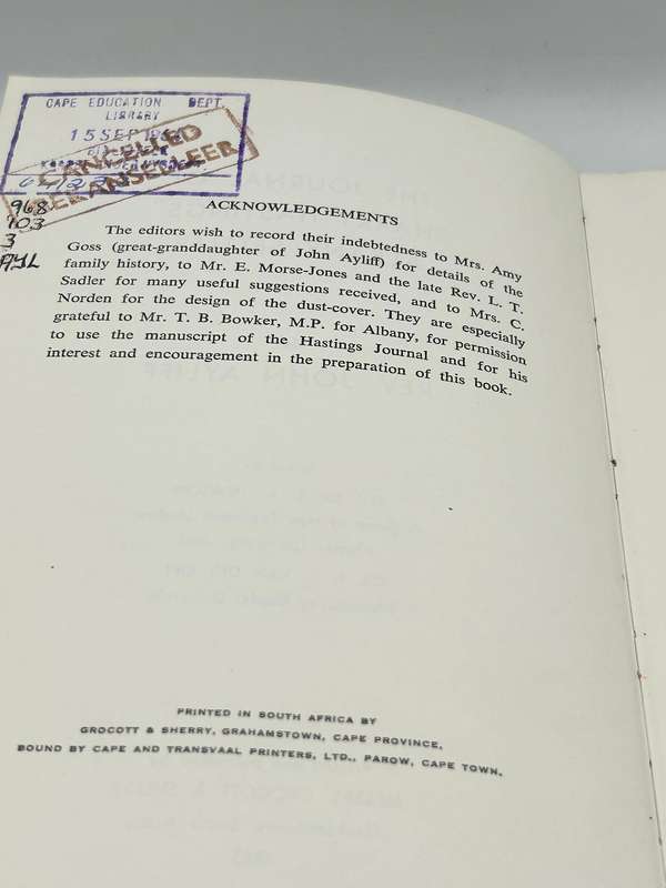 The journal of Harry Hastings Albany Settler by Rev John Ayliff