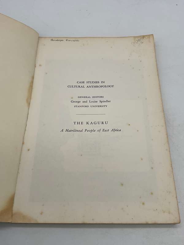 The Kaguru: A Matrilineal People of East Africa - TO Beidelman 1971