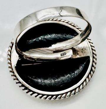 LARGE SOLID STERLING SILVER RING NATURAL ABALONE SHELL IN GLORIOUS PEACOCK COLOURS