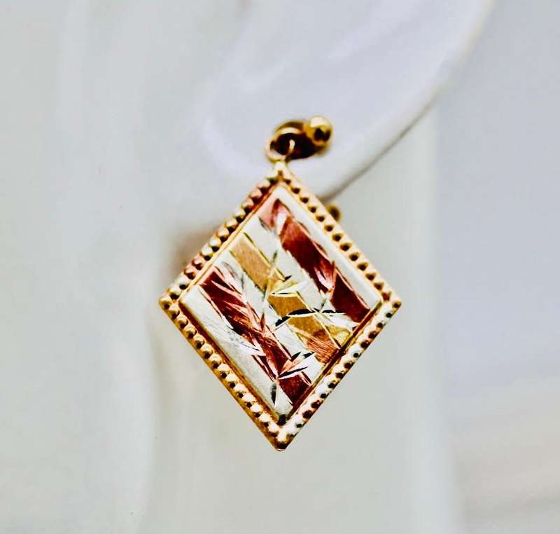 TRI-COLOUR GOLD-GILD STERLING SILVER DROP & DANGLE EARRINGS FROM ENGLAND