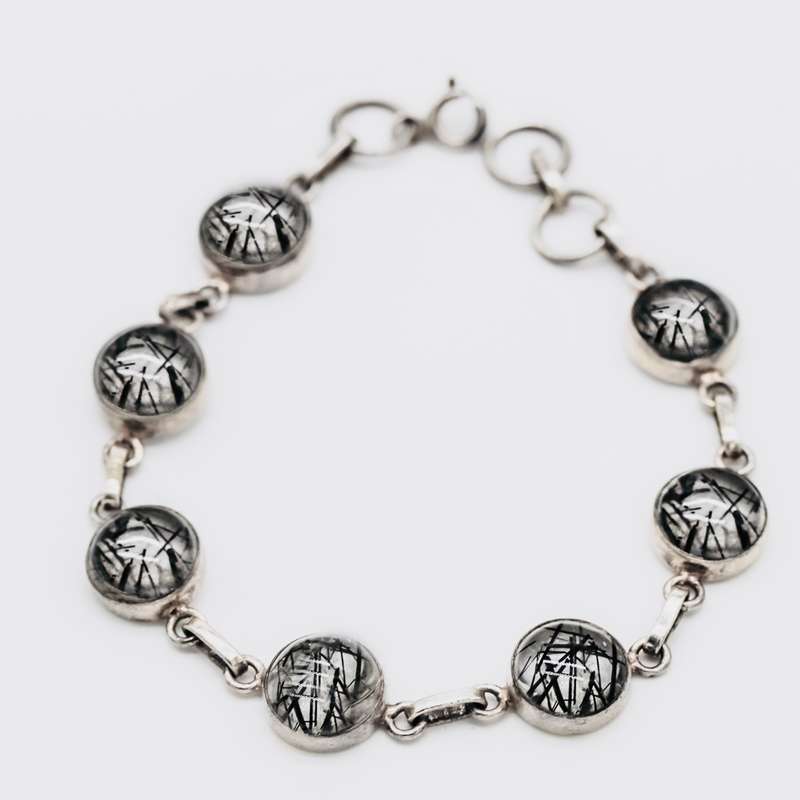NATURAL RUTILILATED QUARTZ GEMSTONE SOLID STERLING SILVER CHAIN BRACELET  925