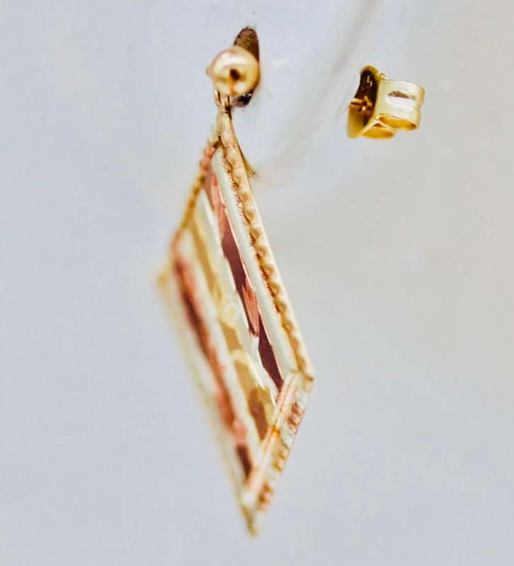 TRI-COLOUR GOLD-GILD STERLING SILVER DROP & DANGLE EARRINGS FROM ENGLAND