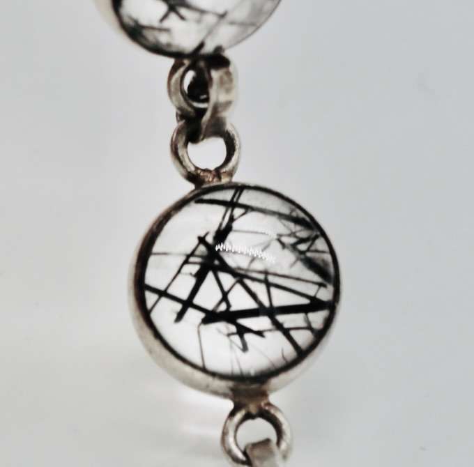 NATURAL RUTILILATED QUARTZ GEMSTONE SOLID STERLING SILVER CHAIN BRACELET  925