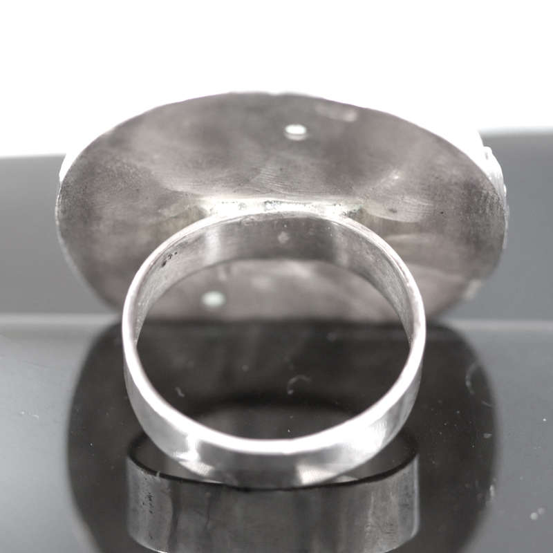 LARGE SOLID STERLING SILVER RING WITH NATURAL PREHNITE GEMSTONE