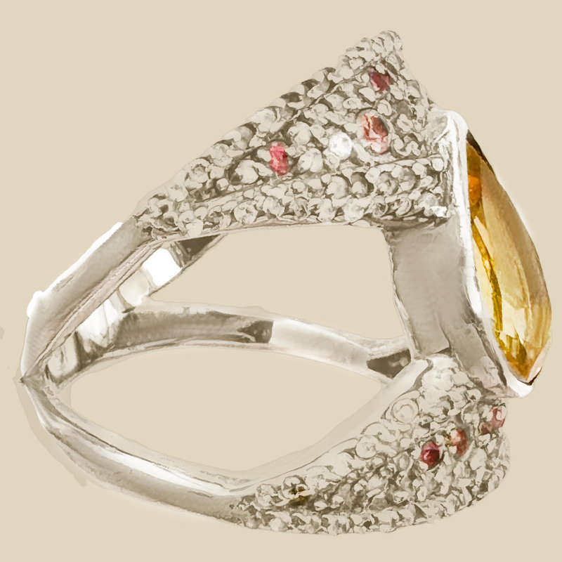 PEAR FACETED NATURAL EARTH-MINED 2,4CT CITRINE STERLING SILVER RING WITH GARNETS
