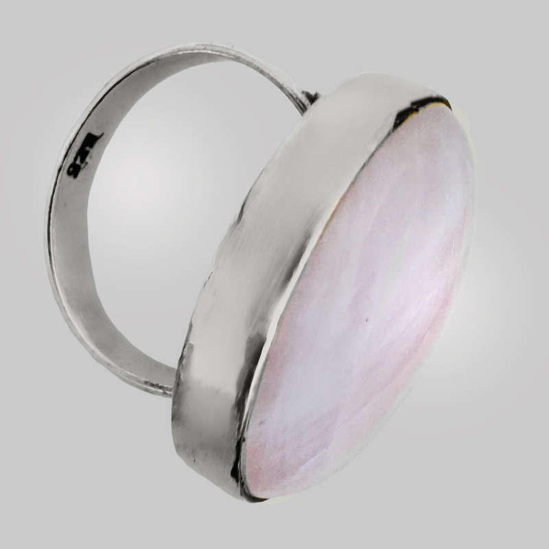 LARGE ROUND NATURAL EARTH-MINED ROSE QUARTZ SOLID STERLING SILVER RING