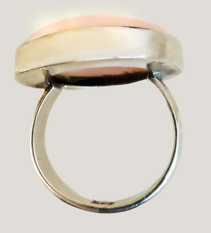 LARGE ROUND NATURAL EARTH-MINED ROSE QUARTZ SOLID STERLING SILVER RING