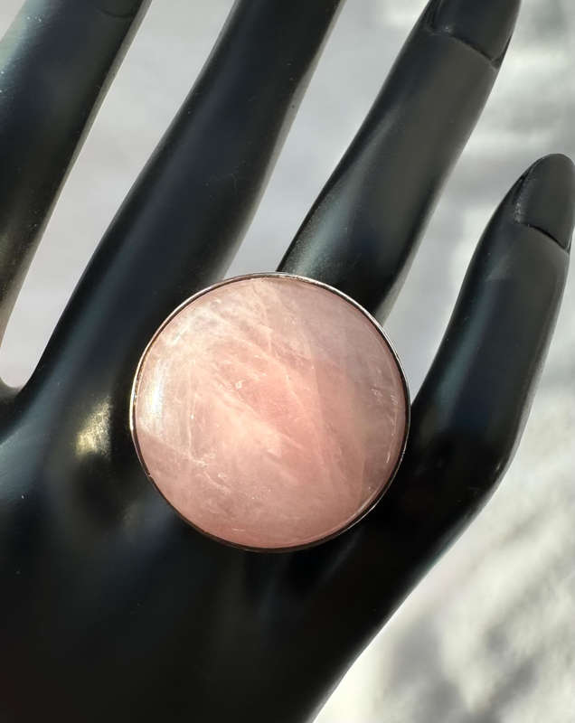 LARGE ROUND NATURAL EARTH-MINED ROSE QUARTZ SOLID STERLING SILVER RING