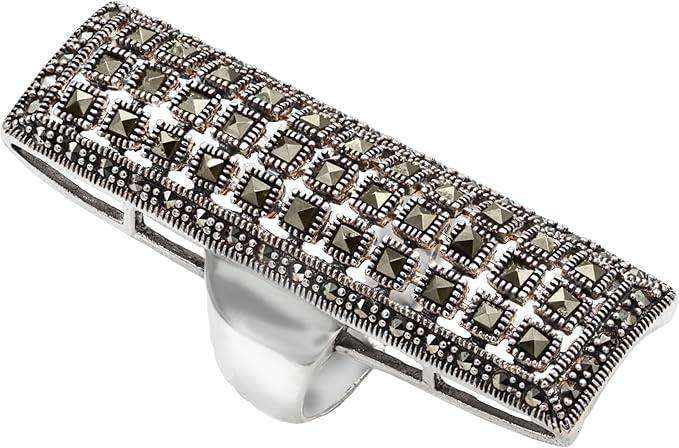 DRAMATIC NATURAL MARCASITE SOLID STERLING SILVER RING. 5,5 cm Long