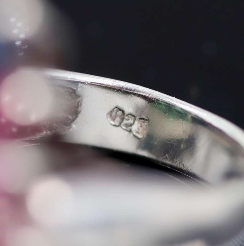LARGE SOLID STERLING SILVER RING WITH NATURAL ORGANIC EMERALD, RUBY AND SAPPHIRE GEMSTONES