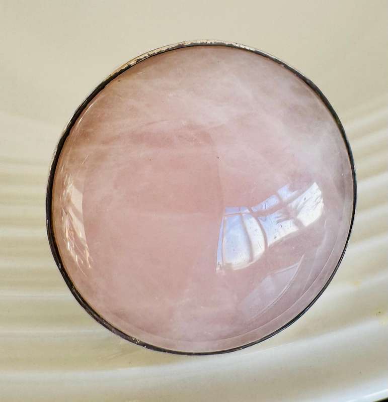LARGE ROUND NATURAL EARTH-MINED ROSE QUARTZ SOLID STERLING SILVER RING