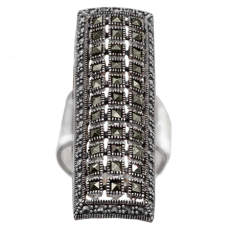 DRAMATIC NATURAL MARCASITE SOLID STERLING SILVER RING. 5,5 cm Long