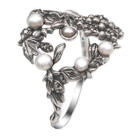 PRETTY NATURAL PEARL AND MARCASITE STERLING SILVER RING FROM JAPAN
