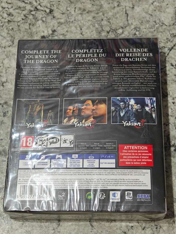 The Yakuza Remastered Collection Day One Edition PS4 Like New!