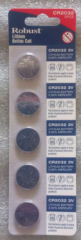 pack of 5x CR2032 3v Lithium battery button cells