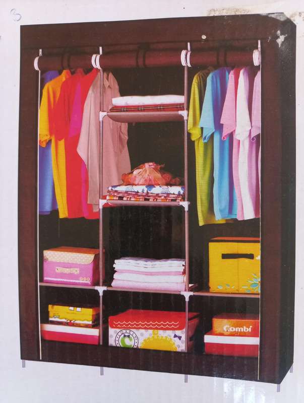 Cotton Collapsible Wardrobe  (Finish Colour - Brown, DIY (OPEN BOX)