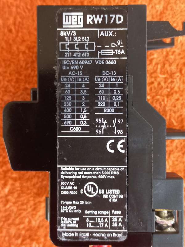 2x new/unused Weg RW17D thermal overload relays - see phots & description