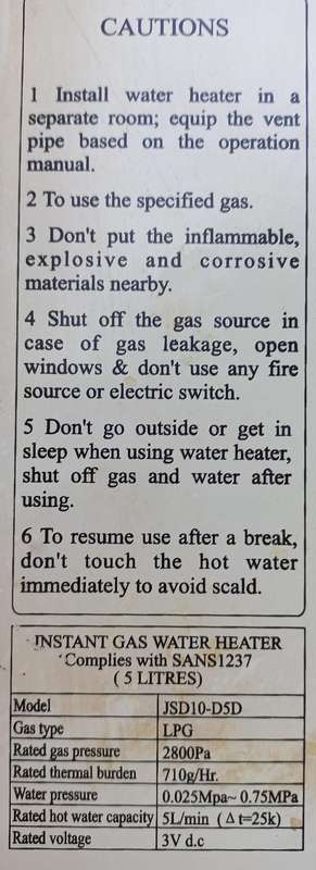 Totai 5L gas geyser - see photos & description