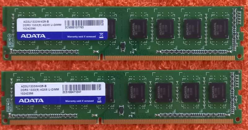 8gig (2x 4gig) DDR3 1333mhz U-DIMM 240pin desktop ram modules - ADATA