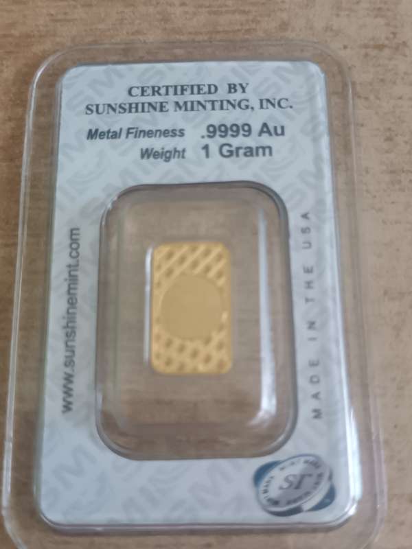1 gram 24 kt pure gold from Sunshine Mint.