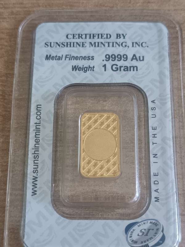 1 Gram 24 kt Pure Gold bar from Sunshine Mint