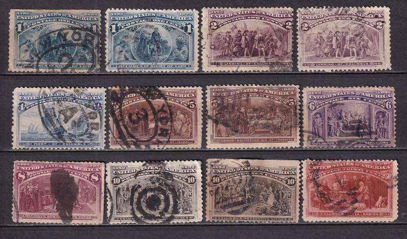 USA 1893 Columbus part set, used       (SG 235>, CV £62)