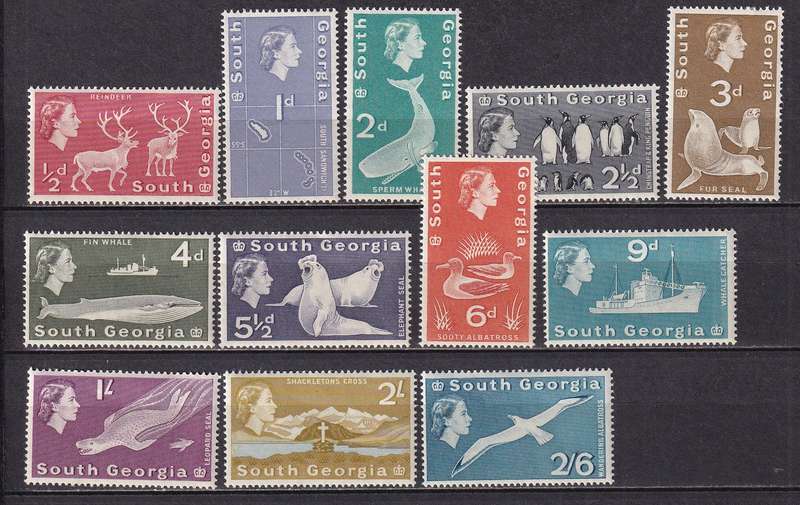 South Georgia 1963-69 QE part set to 2/6, MLH            (SG 1-12, CV £75)