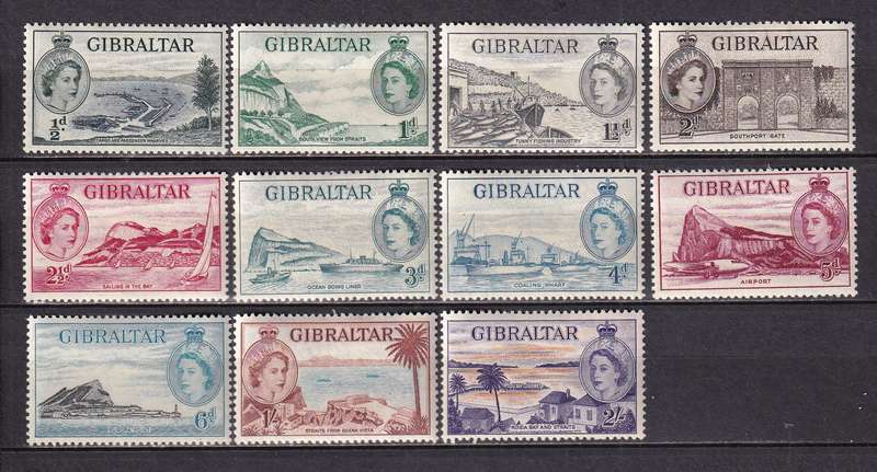 Gibraltar 1953-59 QE part set, M/H                  (SG 145-155, CV £75)