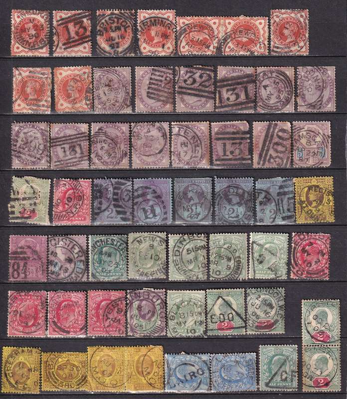 GB QV , KG V , KE postmark lot , used                 ( 2 x Scans)