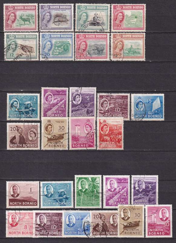North Borneo 1950-61 KG VI & QE part set, used