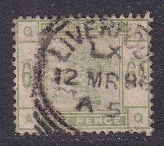 GB QV 1883-84 6d dull green (W49), used                 (SG 194, CV £240)