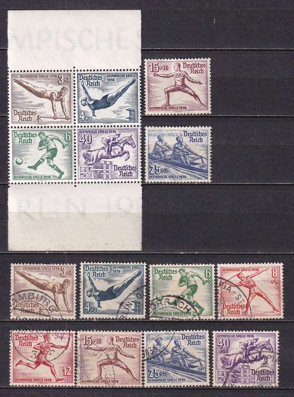 Germany (Reich) 1936 Olympic Games  part set MNH and complete set used       (SG 606-613, CV £70)