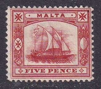 Malta 1904-14 5d vermillion, M/H          (SG 59, CV £40)
