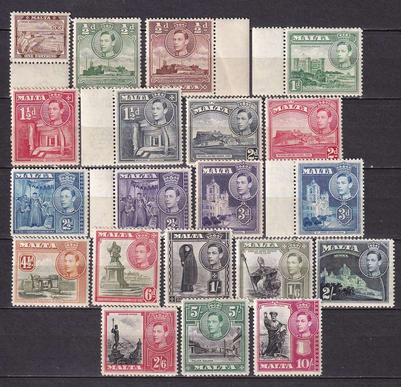 Malta 1938-43 KG VI set (no 1d brown), most MNH          (SG 217-218-219a-231, CV £68)