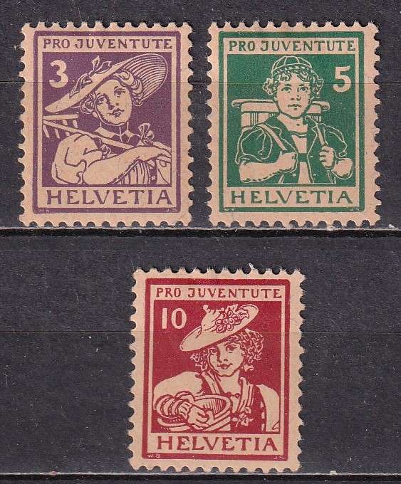Helvetia (Switzerland) 1916 Pro Juventute Children's Fund set, M/H          (SG J3-J5, CV £54)