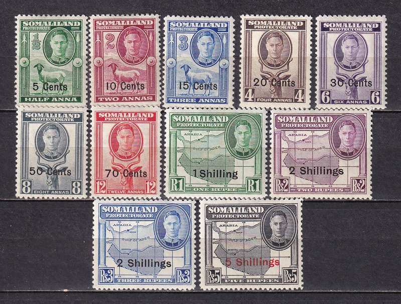 Somaliland Protectorate 1951 KG VI overprinted set, M/H           (SG 125-135, CV £55)