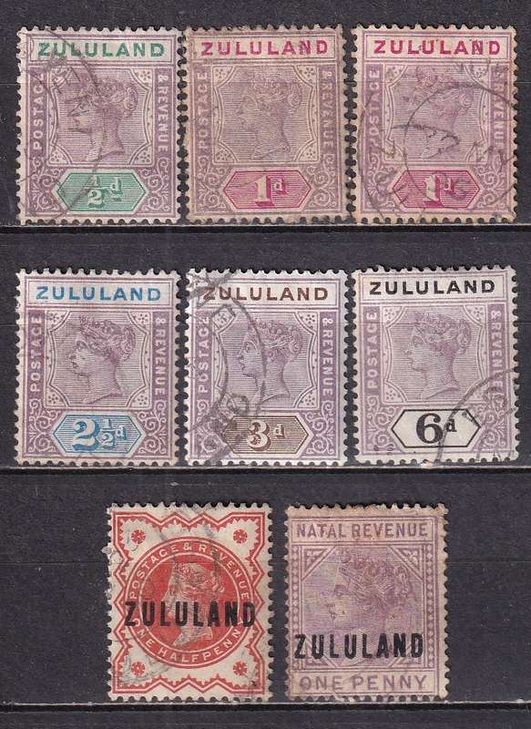 Zululand 1894-96 QV part Definitive set, used                    (SACC 14-18,24,1, CV R650)