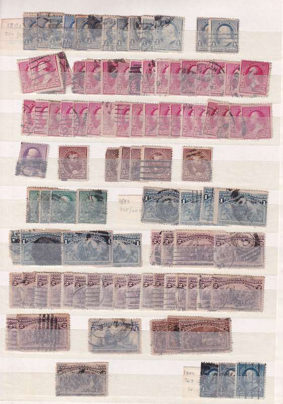 Ideal brown 17 page album filled with assortment of USA stamps , M/H & used        (14 SCANS)