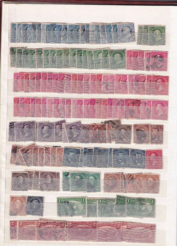 Ideal brown 17 page album filled with assortment of USA stamps , M/H & used        (14 SCANS)