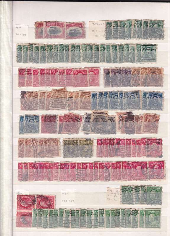 Ideal brown 17 page album filled with assortment of USA stamps , M/H & used        (14 SCANS)