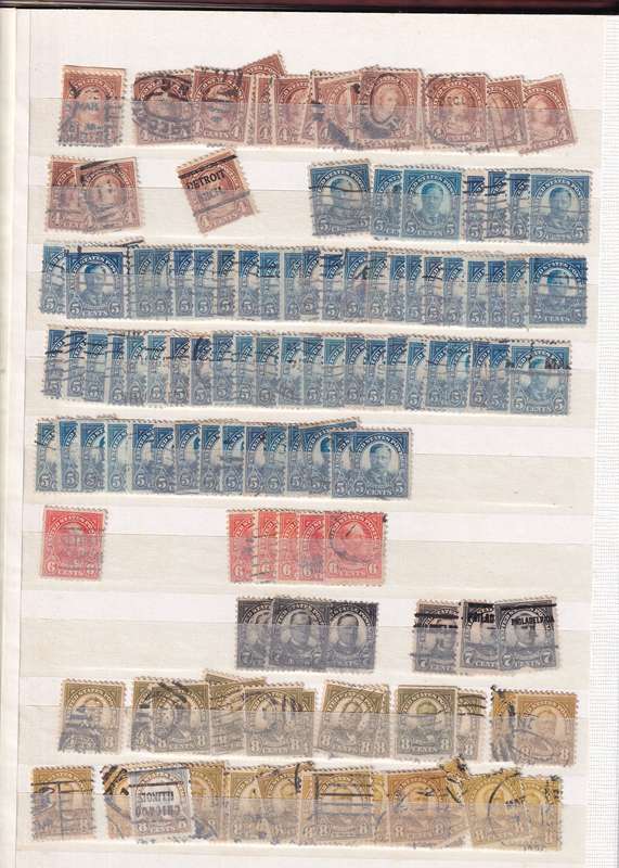 Ideal brown 17 page album filled with assortment of USA stamps , M/H & used        (14 SCANS)